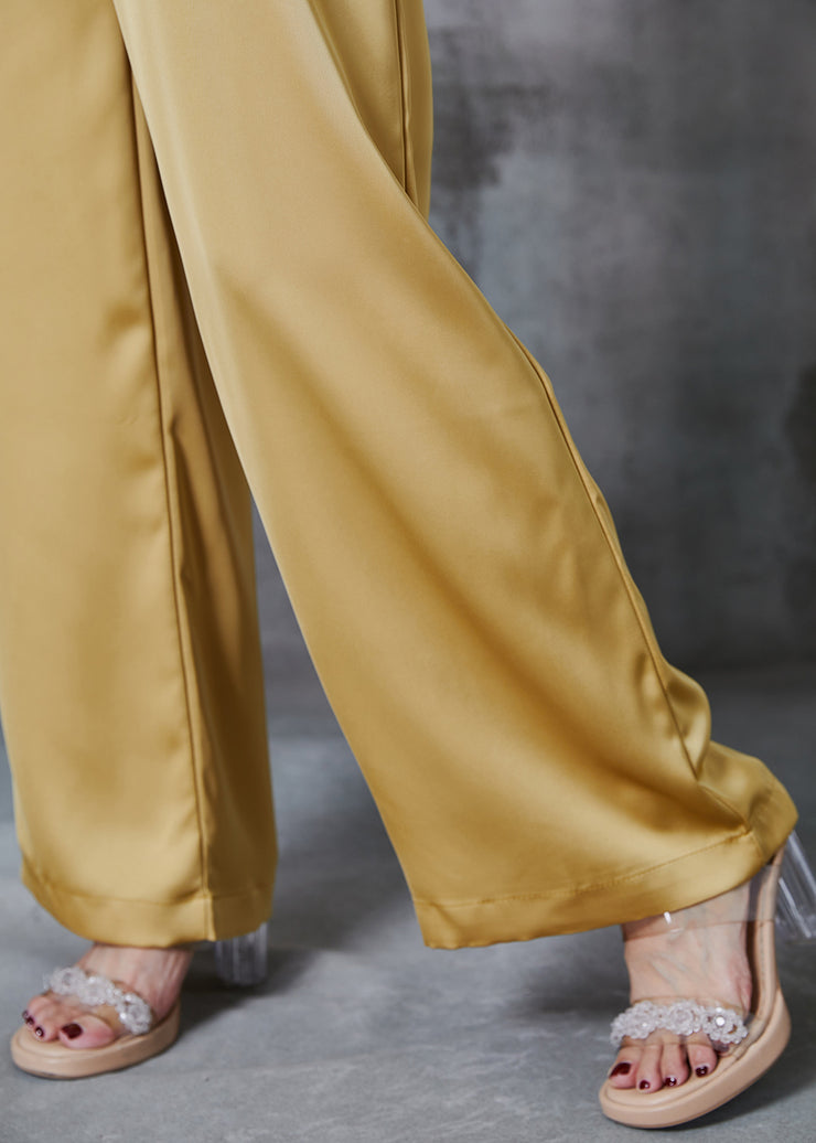 Modern Yellow Draping Silk Straight Pants Spring