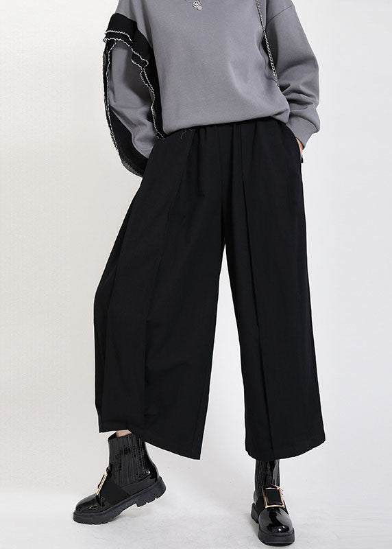 Modern Yellow Elastic Waist Oversized Pockets Cotton Crop Pants Fall