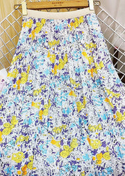 Modern Yellow Elastic Waist Patchwork Print Silk Skirts Spring