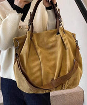 Modern Yellow Large Capacity Corduroy Satchel Handbag