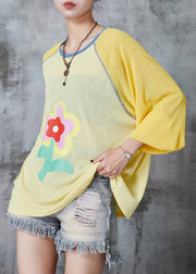 Modern Yellow Oversized Floral Cotton Blouse Top Summer