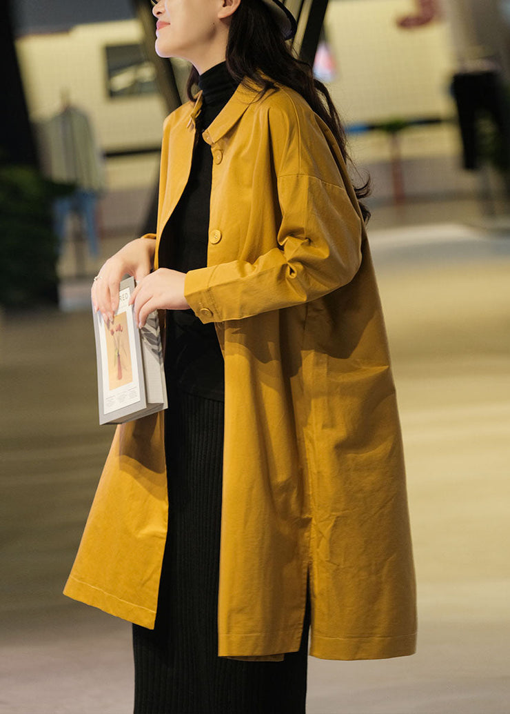 Modern Yellow Peter Pan Collar Oversized Cotton Long Shirts Fall