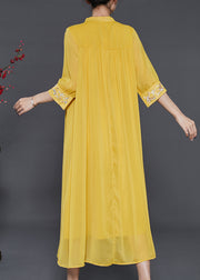Modern Yellow Stand Collar Embroidered Beach Dresses Summer