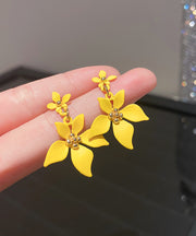 Modern Yellow Sterling Silver Alloy Floral Drop Earrings