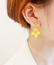 Modern Yellow Sterling Silver Alloy Floral Drop Earrings