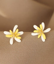 Modern Yellow Sterling Silver Alloy Floral Stud Earrings