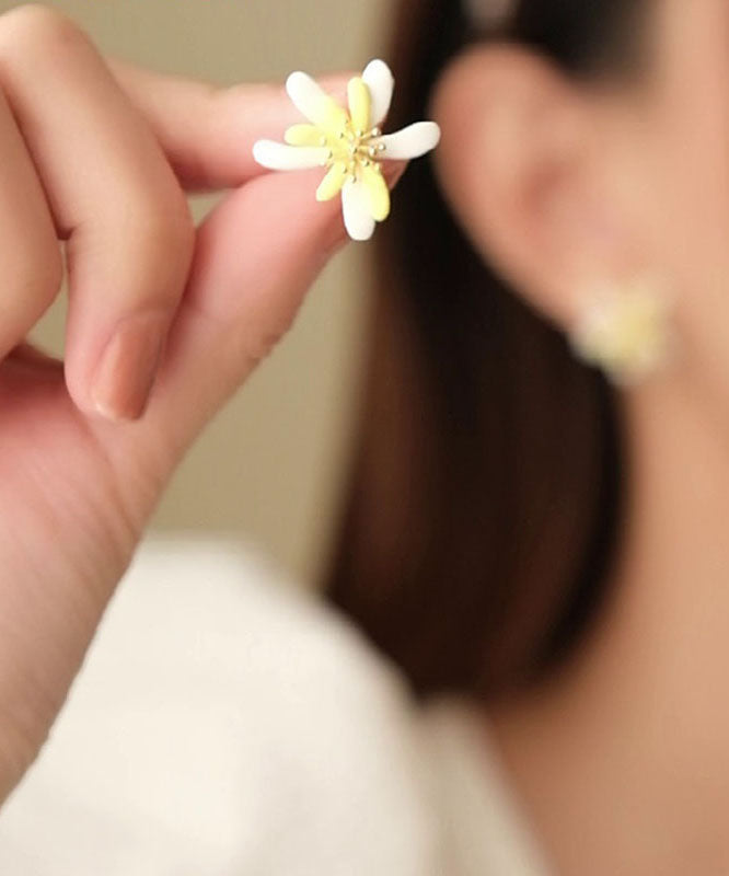 Modern Yellow Sterling Silver Alloy Floral Stud Earrings