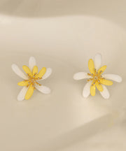 Modern Yellow Sterling Silver Alloy Floral Stud Earrings