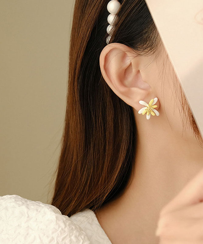 Modern Yellow Sterling Silver Alloy Floral Stud Earrings