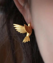 Modern Yellow Sterling Silver Overgild Little Bird Stud Earrings