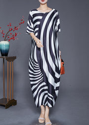 Modern Zebra Pattern Draping Silk Long Dress Summer