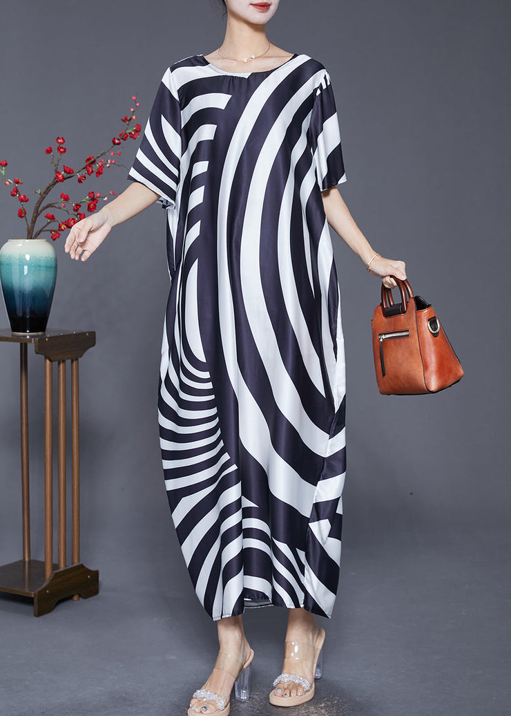 Modern Zebra Pattern Draping Silk Long Dress Summer