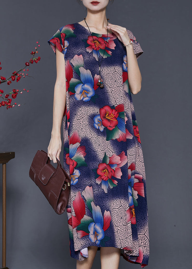 Morning Glory Print Chiffon Maxi Dresses Oversized Summer