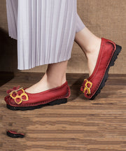 Mulberr Cowhide Splicing Flower Flat Shoes For Women
