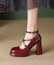 Mulberry Fashion Buckle Strap Splicing Chunky High Heels