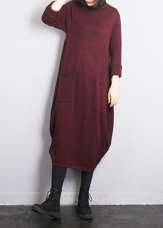 Mulberry O-Neck Knit Cotton Thread Sweater Dress Fall