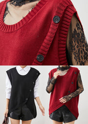 Mulberry Patchwork Button Knit Vests Asymmetrical Fall