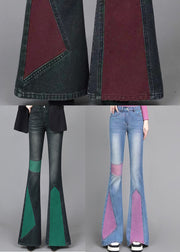 Mulberry Patchwork Denim Flared Trousers Asymmetrical Spring