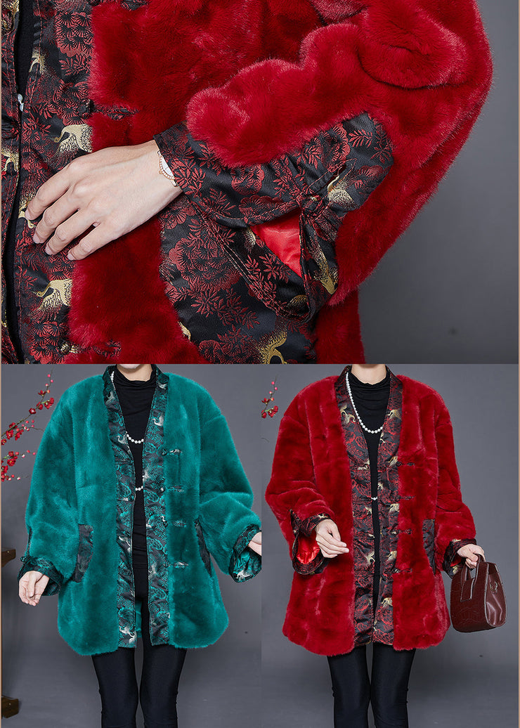 Mulberry Patchwork Faux Fur Coat Chinese Button Winter