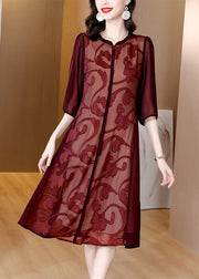 Mulberry Patchwork Silk Long Dresses Half Sleeve