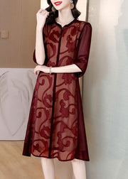 Mulberry Patchwork Silk Long Dresses Half Sleeve