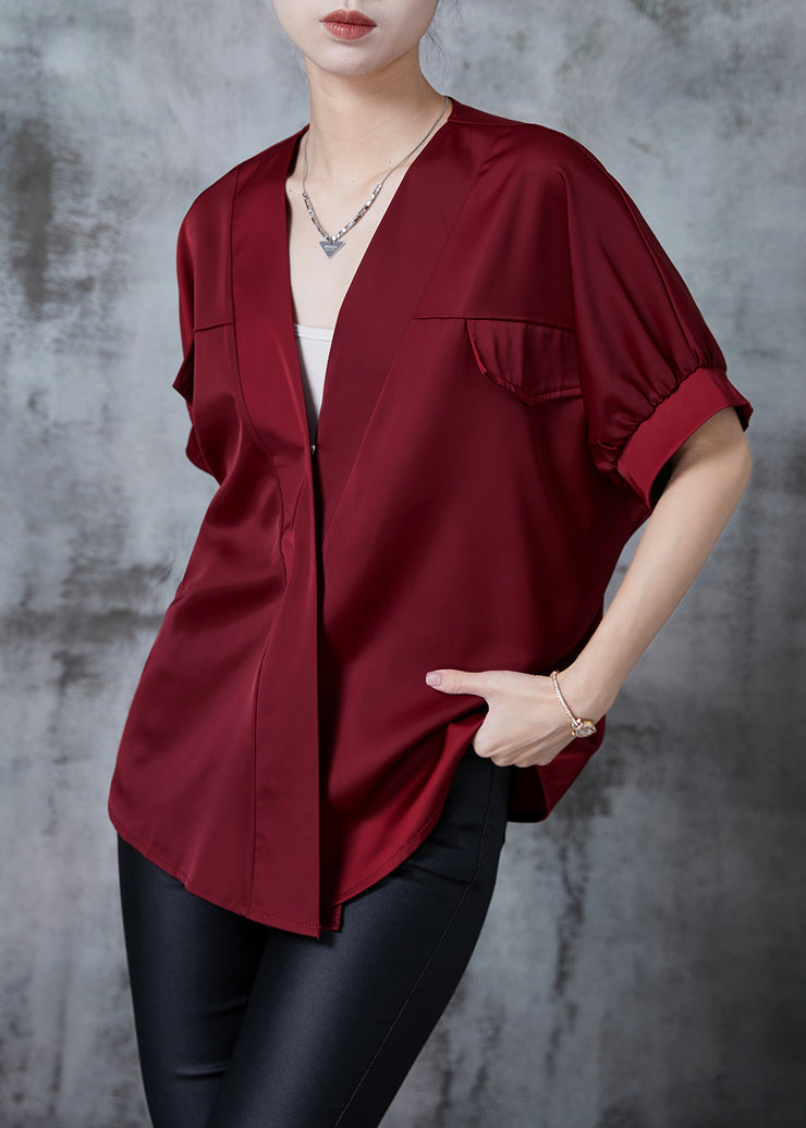 Mulberry Patchwork Silk Shirt Top V Neck Summer