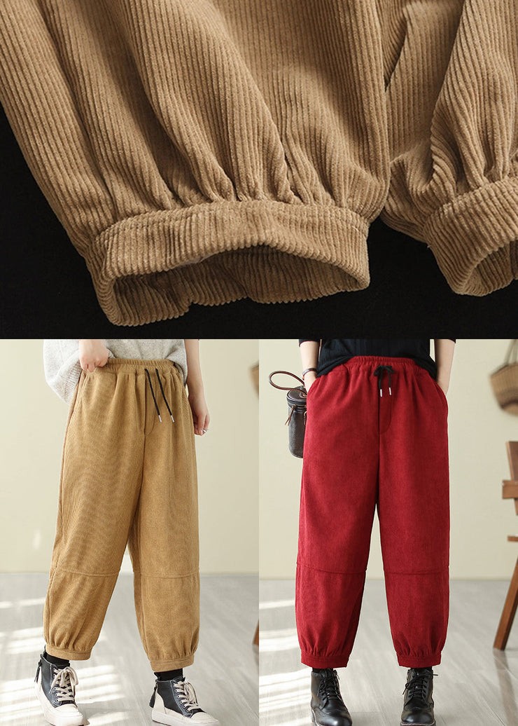 Mulberry Patchwork Warm Fleece Corduroy Crop Pants Oversized Winter