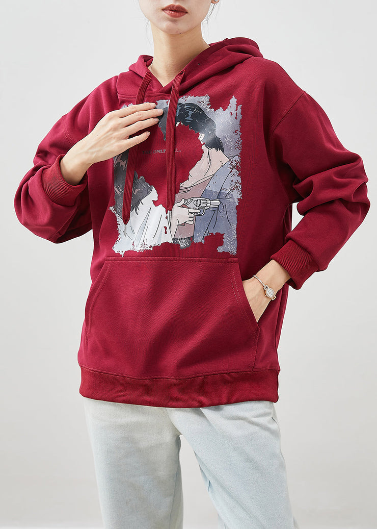 Mulberry Print Cotton Sweatshirt Hooded Pockets Fall