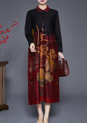 Mulberry Print Silk Holiday Dresses Peter Pan Collar Fall