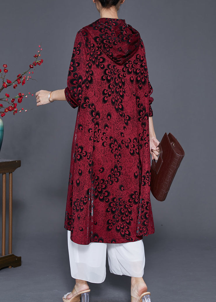 Mulberry Print Spandex Trench Coats Oversized Spring