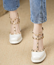 Mulberry Sandals Chunky Sheepskin Fashion Splicing Rivet