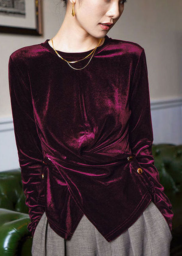 Mulberry Silk Velour Blouses Asymmetrical Button Long Sleeve – SooLinen