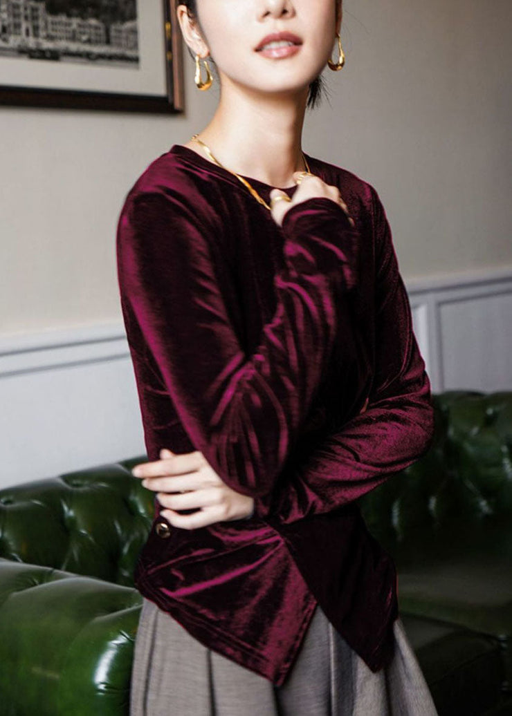 Mulberry Silk Velour Blouses Asymmetrical Button Long Sleeve – SooLinen