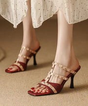 Mulberry Stiletto Faux Leather Rivet Elegant Splicing Slide Sandals