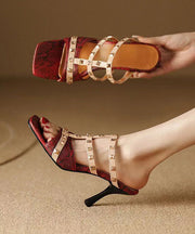 Mulberry Stiletto Faux Leather Rivet Elegant Splicing Slide Sandals