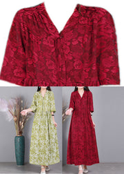 Mulberry V Neck Print Cinched Silk Vacation Dresses Long Sleeve