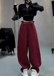 Mulberry Woolen Warm Fleece Wide Leg Pants Sequins Spring