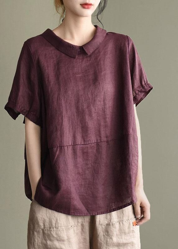 Bohemian Mulberry Patchwork Turn-down Collar Summer Linen Shirt Top