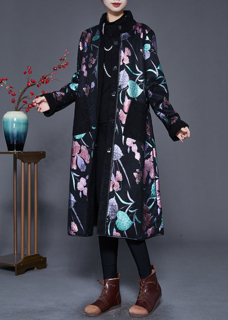 Multicolor Print Fleece Wool Lined Coats Stand Collar Winter