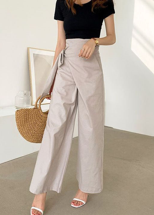 Natural Apricot Asymmetrical Lace Up Patchwork Cotton Pants Summer