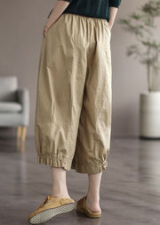 Natural Apricot Pockets Wrinkled Patchwork Cotton Crop Pants Summer