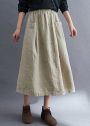 Natural Apricot Wrinkled Pockets Patchwork Linen Skirts Summer