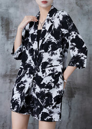 Natural Black And White Ink Painting Oversized Chiffon Women Sets 2 Pieces Fall