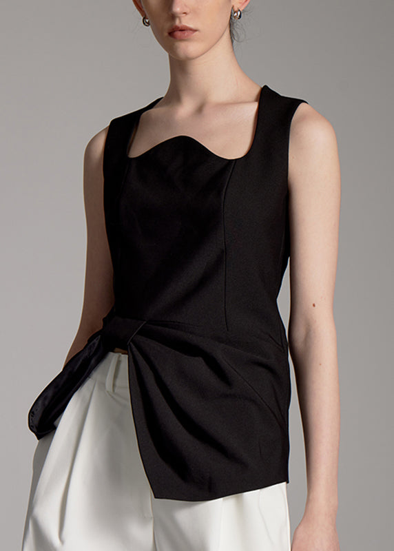 Natural Black Asymmetrical Cinched Tops Summer