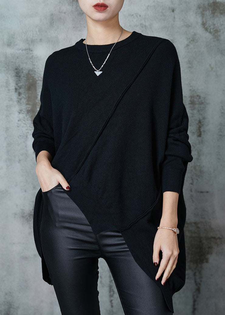 Natural Black Asymmetrical Patchwork Knit Sweaters Spring