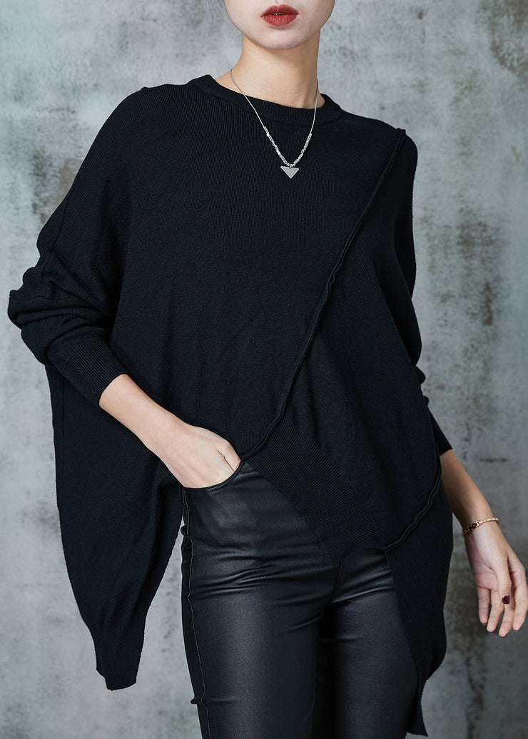 Natural Black Asymmetrical Patchwork Knit Sweaters Spring