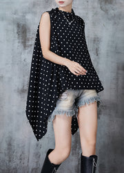 Natural Black Asymmetrical Print Chiffon Tank Tops Sleeveless