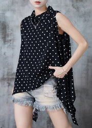 Natural Black Asymmetrical Print Chiffon Tank Tops Sleeveless