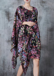 Natural Black Asymmetrical Print Chiffon Tea Dresses Summer