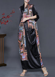 Natural Black Asymmetrical Print Silk Dress Spring